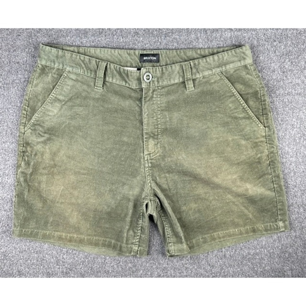 Brixton Choice Regular Fit Corduroy Shorts Mens 36 Olive Green Stretch Chino